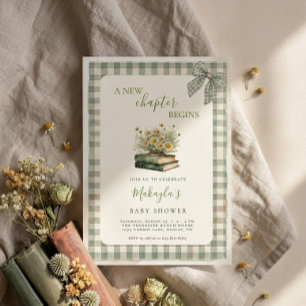 Invitación Un Nuevo Capítulo Comienza Libros Ducha Floral Par