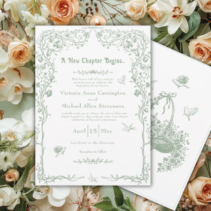 Invitación Un nuevo capítulo comienza una elegante boda vinta