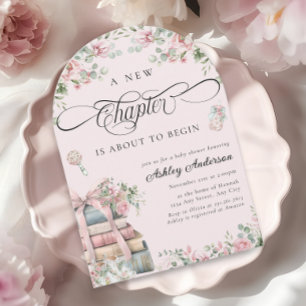 Invitación Un nuevo capítulo de Chica floral rosa Baby Shower