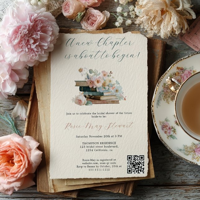 Invitación Un nuevo capítulo de libro de relatos florales en  (A New Chapter Floral Story Book Bridal Shower Invitation)