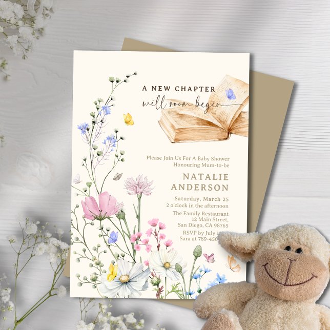 Invitación Un nuevo capítulo empezará pronto a usar Baby Show (A New Chapter Will Soon Begin Floral Baby Shower Invitation)