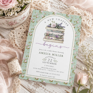 Invitación Un Nuevo Capítulo Floral Libro Shabby Chic Baby Sh