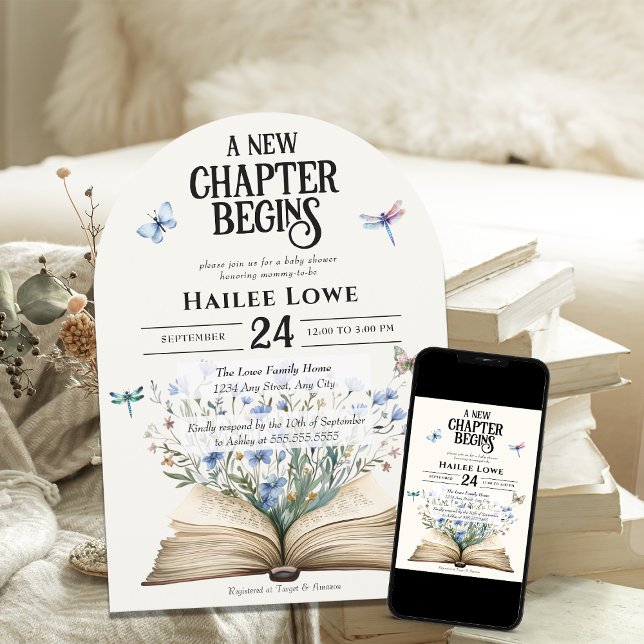 Invitación Un nuevo capítulo inicia Baby Shower Blue Wildflow (Subido por el creador)