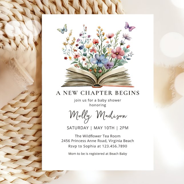 Invitación Un nuevo capítulo inicia Baby Shower de flores sil (Subido por el creador)