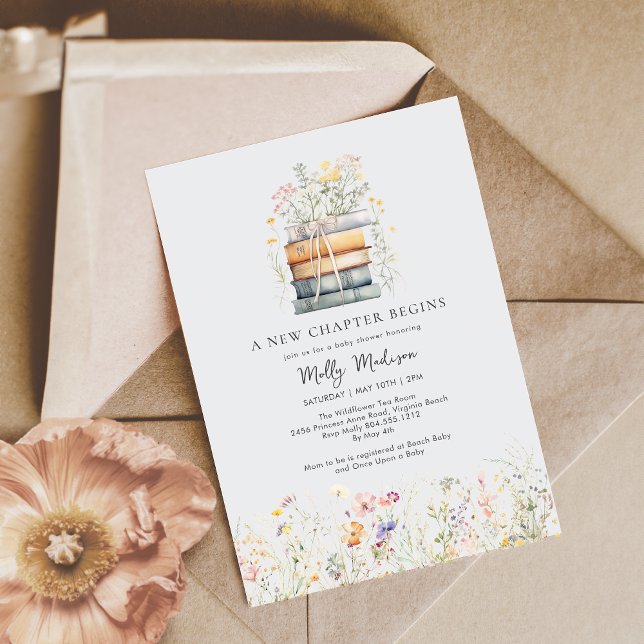 Invitación Un nuevo capítulo inicia Baby Shower de flores sil (Subido por el creador)