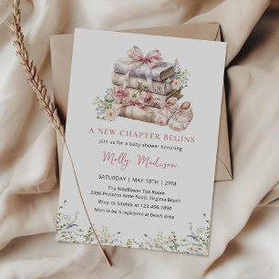 Invitación Un nuevo capítulo inicia Baby Shower de flores sil