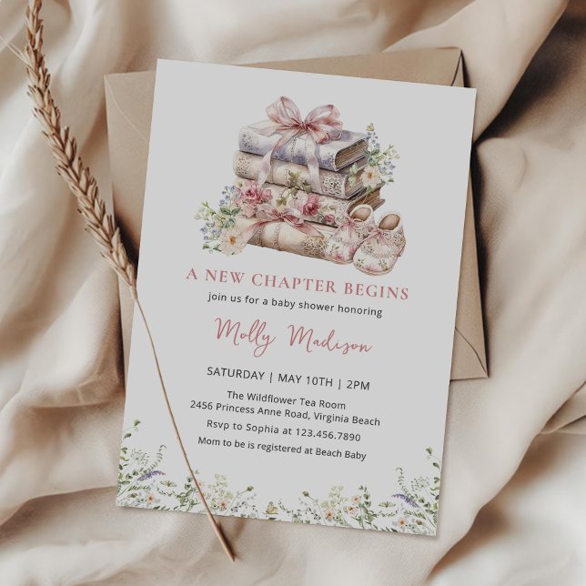 Invitación Un nuevo capítulo inicia Baby Shower de flores sil (Subido por el creador)