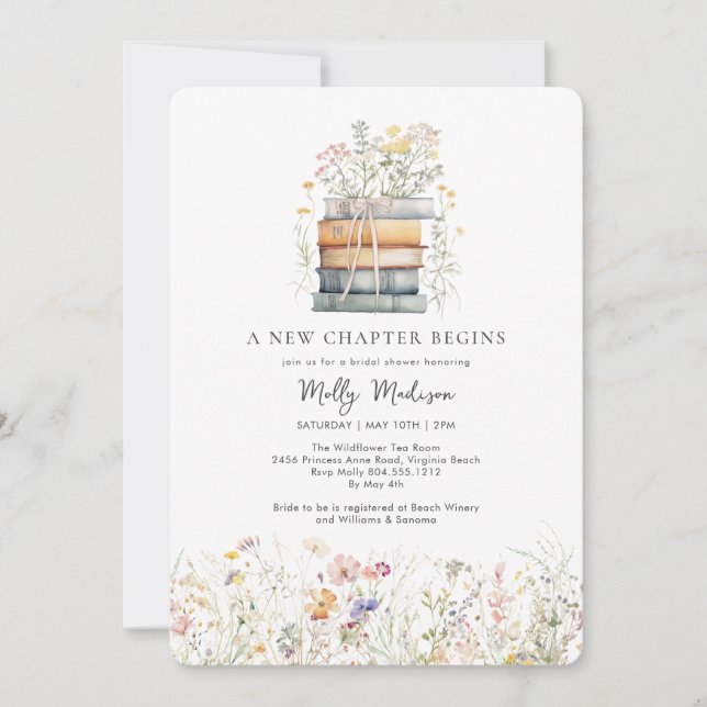 Invitación Un nuevo capítulo inicia Baby Shower de flores sil (Anverso)