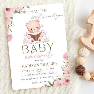 Invitación Un nuevo capítulo inicia Baby Shower rosado Chica