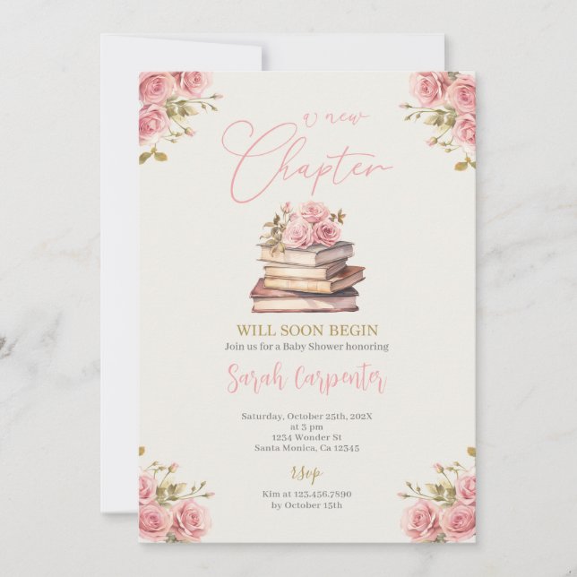 Invitación Un nuevo capítulo inicia Chica de Baby Shower (Anverso)