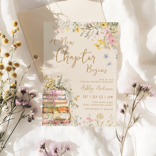 Invitación Un nuevo capítulo inicia ducha de novia con flores (Subido por el creador)