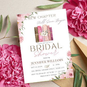 Invitación Un nuevo capítulo inicia ducha de novias rosa flor