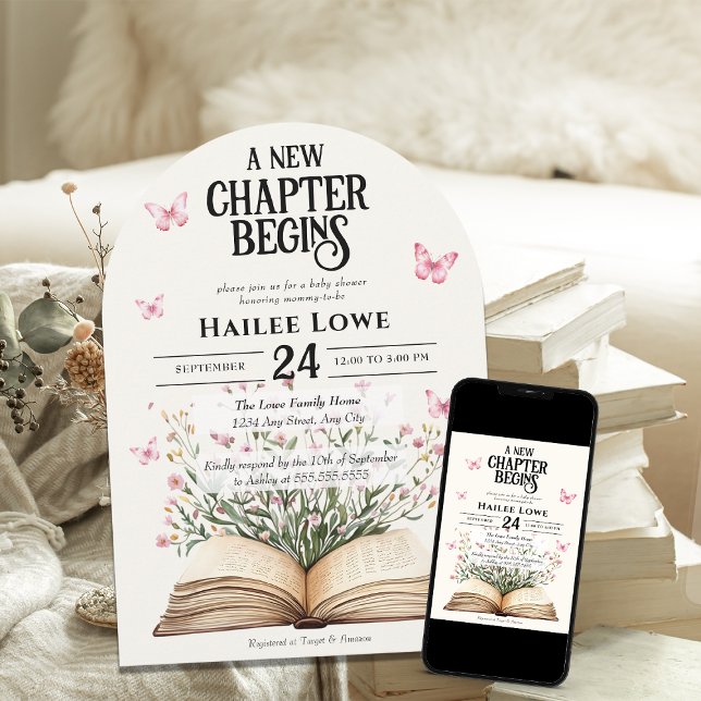 Invitación Un nuevo capítulo inicia flor silvestre rosa Baby  (Subido por el creador)