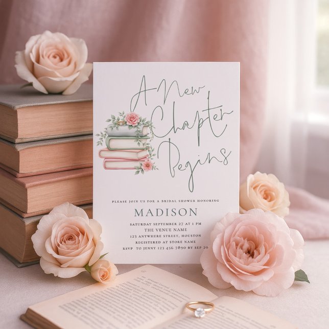 Invitación Un nuevo capítulo inicia libros ducha de novias (Subido por el creador)