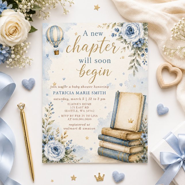 Invitación Un nuevo libro de historias de Capítulo para la fi (A new Chapter Story book Boy Baby Shower Invitation)