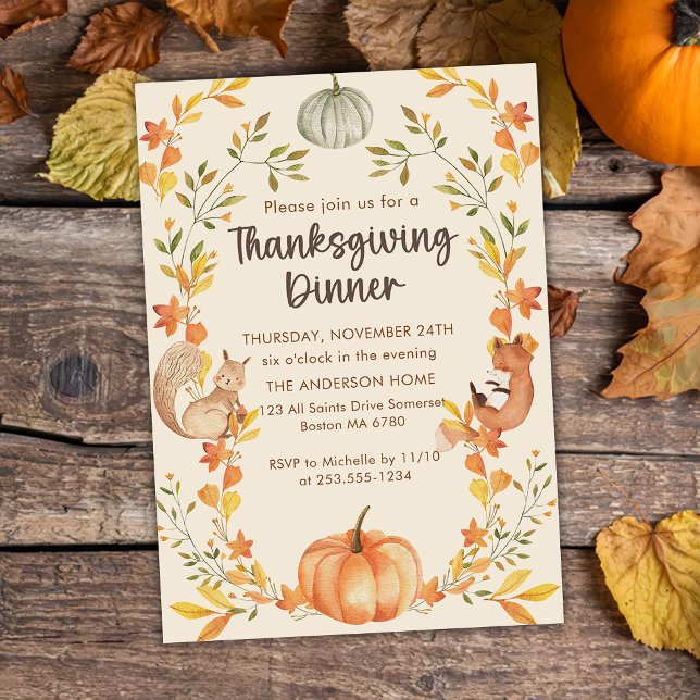 Invitación Un otoño rústico deja a la calabaza una cena de Ac (Subido por el creador)