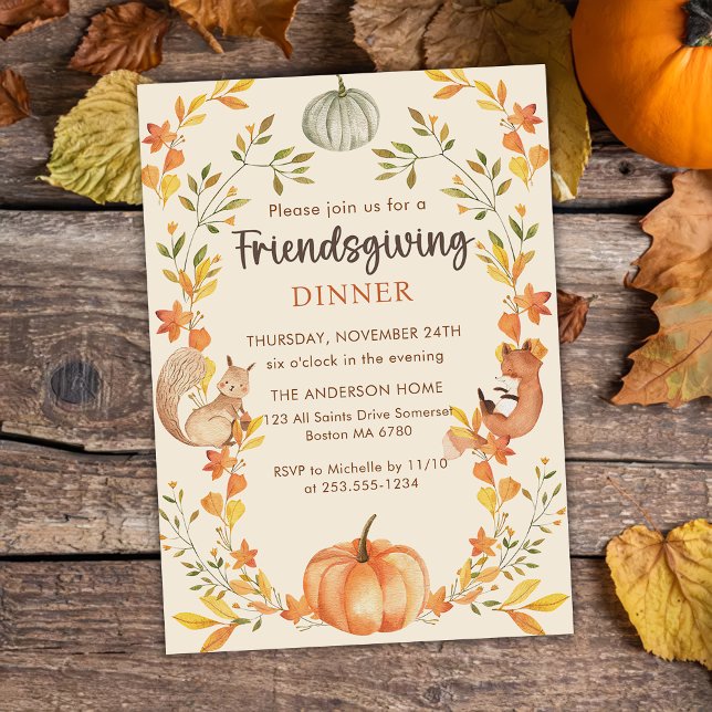 Invitación Un otoño rústico deja una cena amistosa con las ca (Subido por el creador)