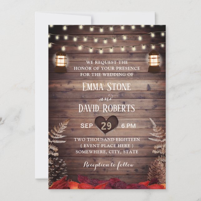 Invitación Un otoño rústico deja una vieja boda de otoño (Anverso)