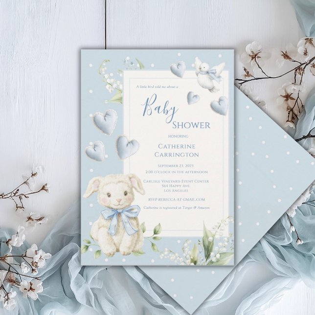 Invitación Un pajarito me lo dijo Fiesta de Bebé Cordero Azul (Subido por el creador)