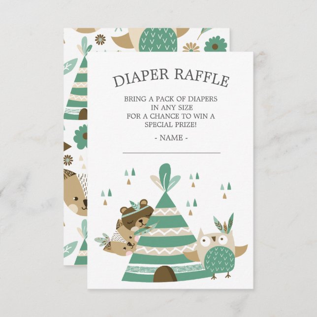 Invitación Un pañal Baby Shower de bosque tribal Wild One (Anverso / Reverso)