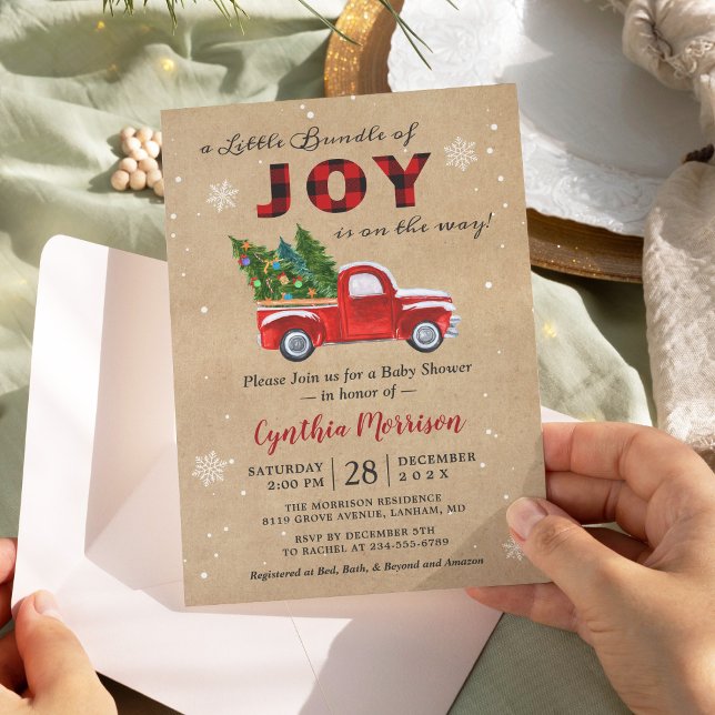 Invitación Un paquete de JOY Truck Red Plaid Baby Shower (Subido por el creador)