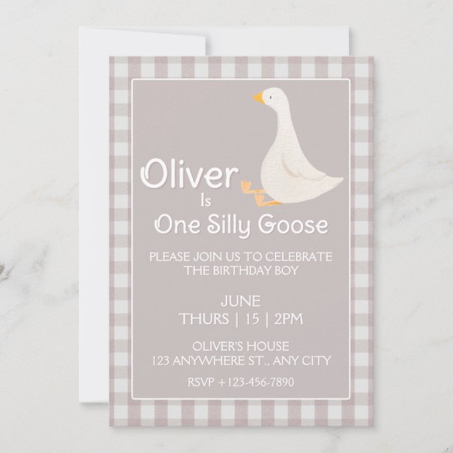 Invitación Un partido de cumpleaños único de Goose Beige Ging (Anverso)