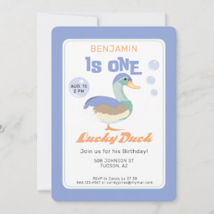 Invitación Un Pato Afortunado &  Burbujas Cumpleaños Pastel 