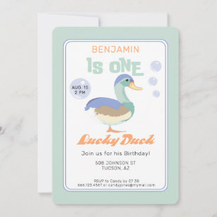 Invitación Un Pato Afortunado &  Burbujas Cumpleaños Pastel 
