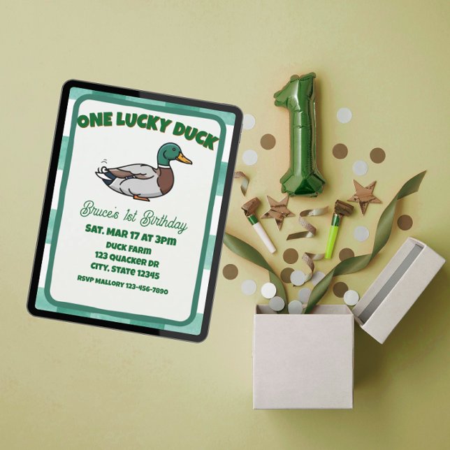 Invitación Un pato afortunado, Cumpleaños 1 Mallard Verde (Subido por el creador)