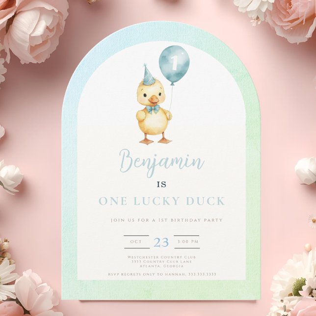 Invitación Un Pato Afortunado Globo 1er Cumpleaños (Subido por el creador)