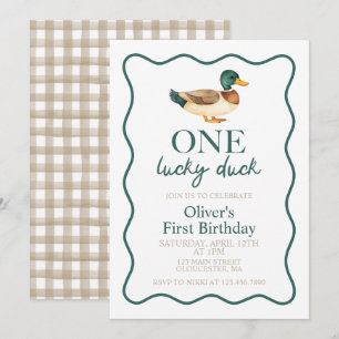 Invitación Un pato afortunado primer cumpleaños