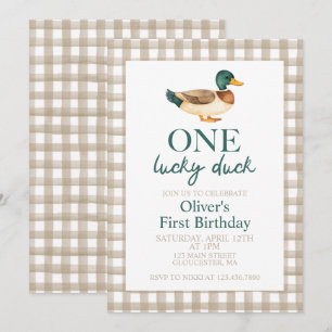 Invitación Un pato afortunado primer cumpleaños