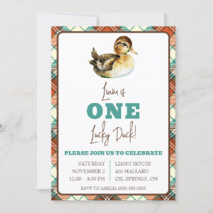 Invitación Un pato afortunado, primer cumpleaños de niños
