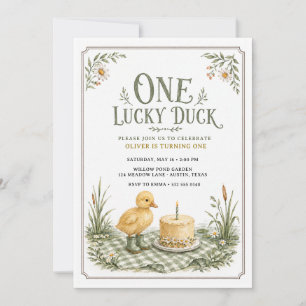 Invitación Un Pato Afortunado Sage Verde Cumpleaños 1er Cumpl