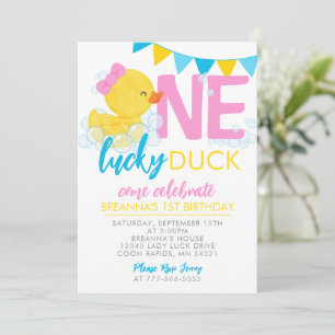Invitación Un Pato de Goma de Niña Un Suerte Cumpleaños 1
