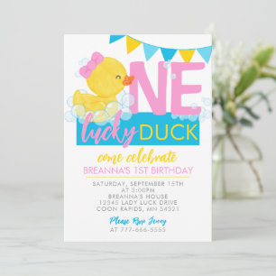 Invitación Un Pato de Goma de Una Niña Suerte Cumpleaños 1