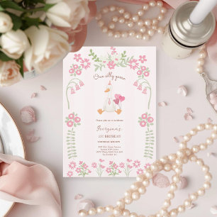 Invitación Un Pato Rosa Vintage de un Ganso Tonto Cumpleaños