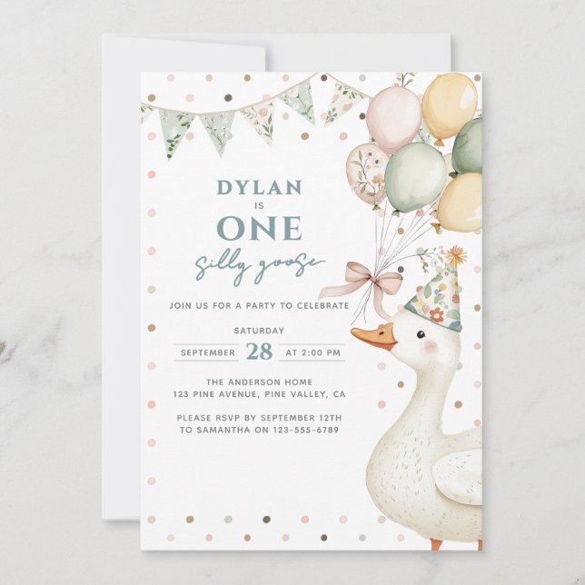 Invitación Un Pato Tonto Acuarela Primer Cumpleaños (Anverso)