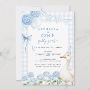 Invitación Un Pato Tonto Acuarela Primer Cumpleaños Azul