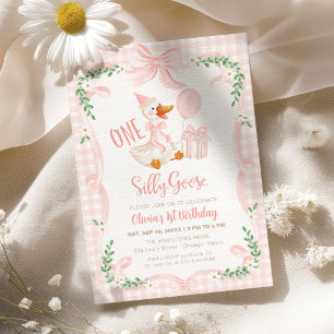 Invitación Un Pato Tonto Lazo Rosa Floral 1er Cumpleaños