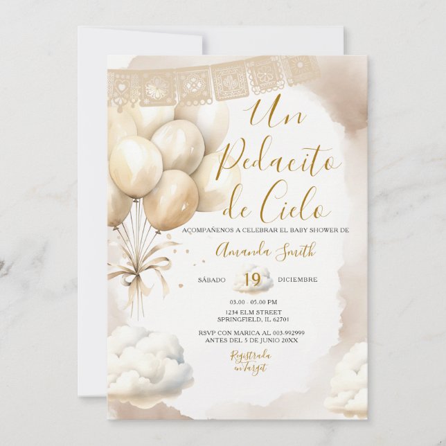 Invitación Un Pedacito de Cielo Baby Shower Spanish (Anverso)