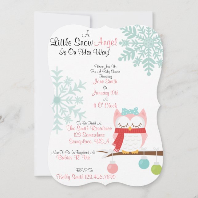 Invitación Un pequeño ángel de nieve (Anverso)