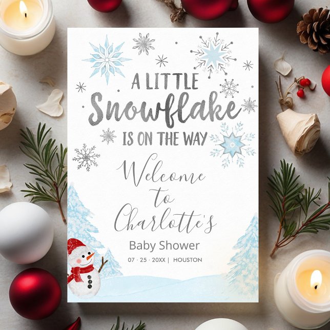 Invitación Un pequeño Baby Shower azul con copo de nieve (Subido por el creador)