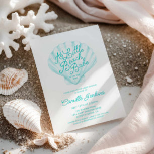 Invitación Un pequeño Baby Shower azul de Beach Babe
