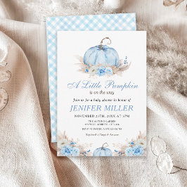 Invitación Un pequeño Baby Shower azul de calabaza