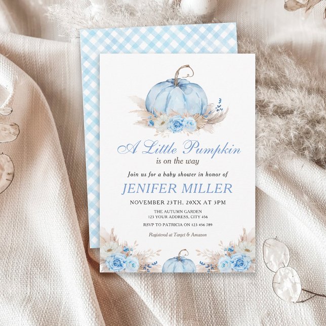 Invitación Un pequeño Baby Shower azul de calabaza (Subido por el creador)