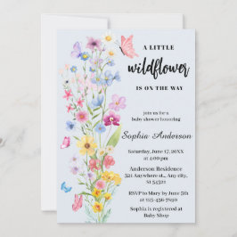 Invitación Un pequeño Baby Shower azul de flores silvestres