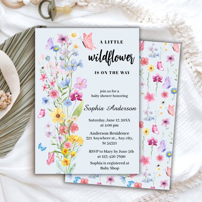 Invitación Un pequeño Baby Shower azul de flores silvestres (Subido por el creador)