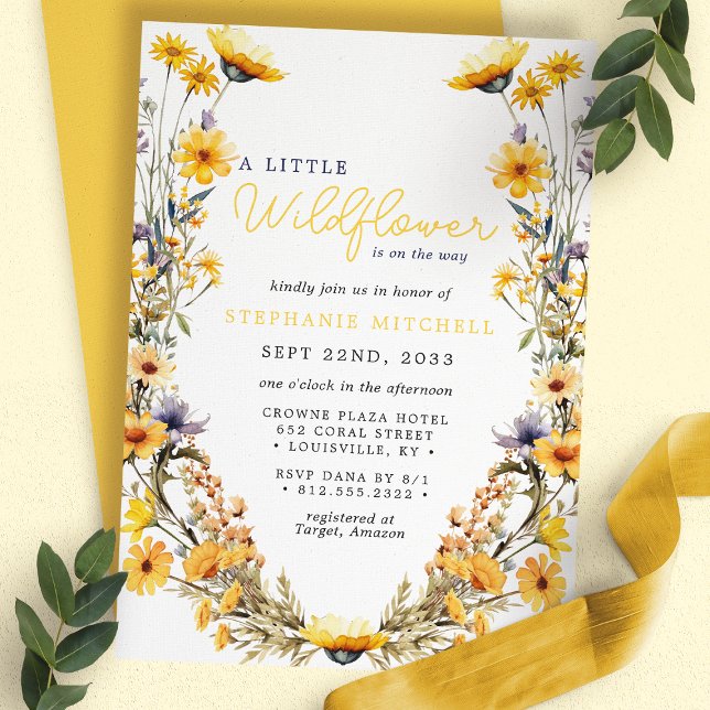 Invitación Un pequeño baby shower boho amarillo de florecilla (Subido por el creador)