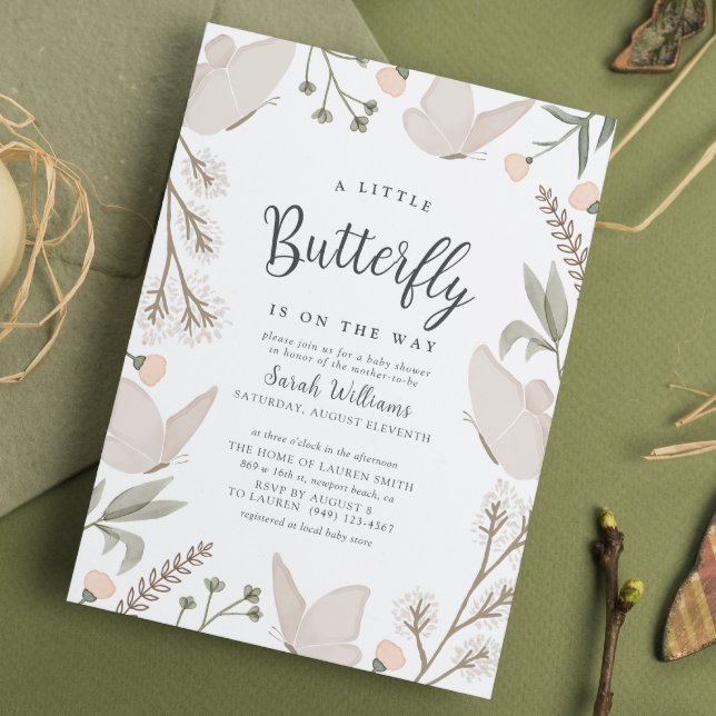 Invitación Un pequeño Baby Shower botánico de mariposa (Flutter by to celebrate new beginnings!)